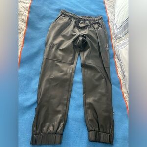 Black David Lerner faux leather joggers